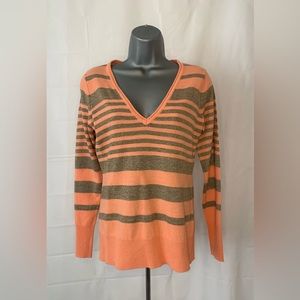 New York & Company Coral & Silver Striped Long Sleeve Shirt Womens Size XS NWT